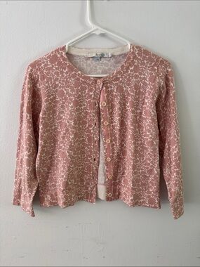 Boden Pink Floral Crewneck Button Cardigan Sz 8